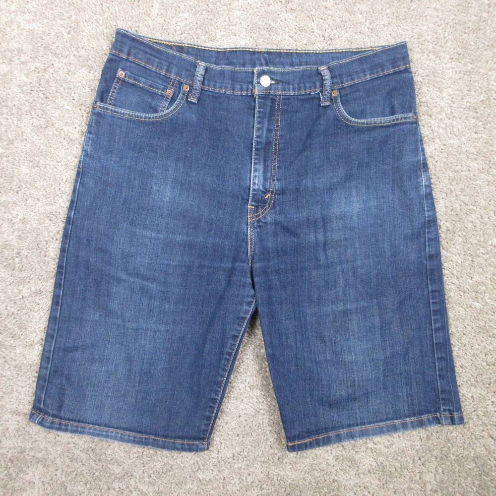 Levis Shorts Mens 36 Blue 569 Loose Baggy Jorts Jeans Faded Stretch Flex Zip Fly